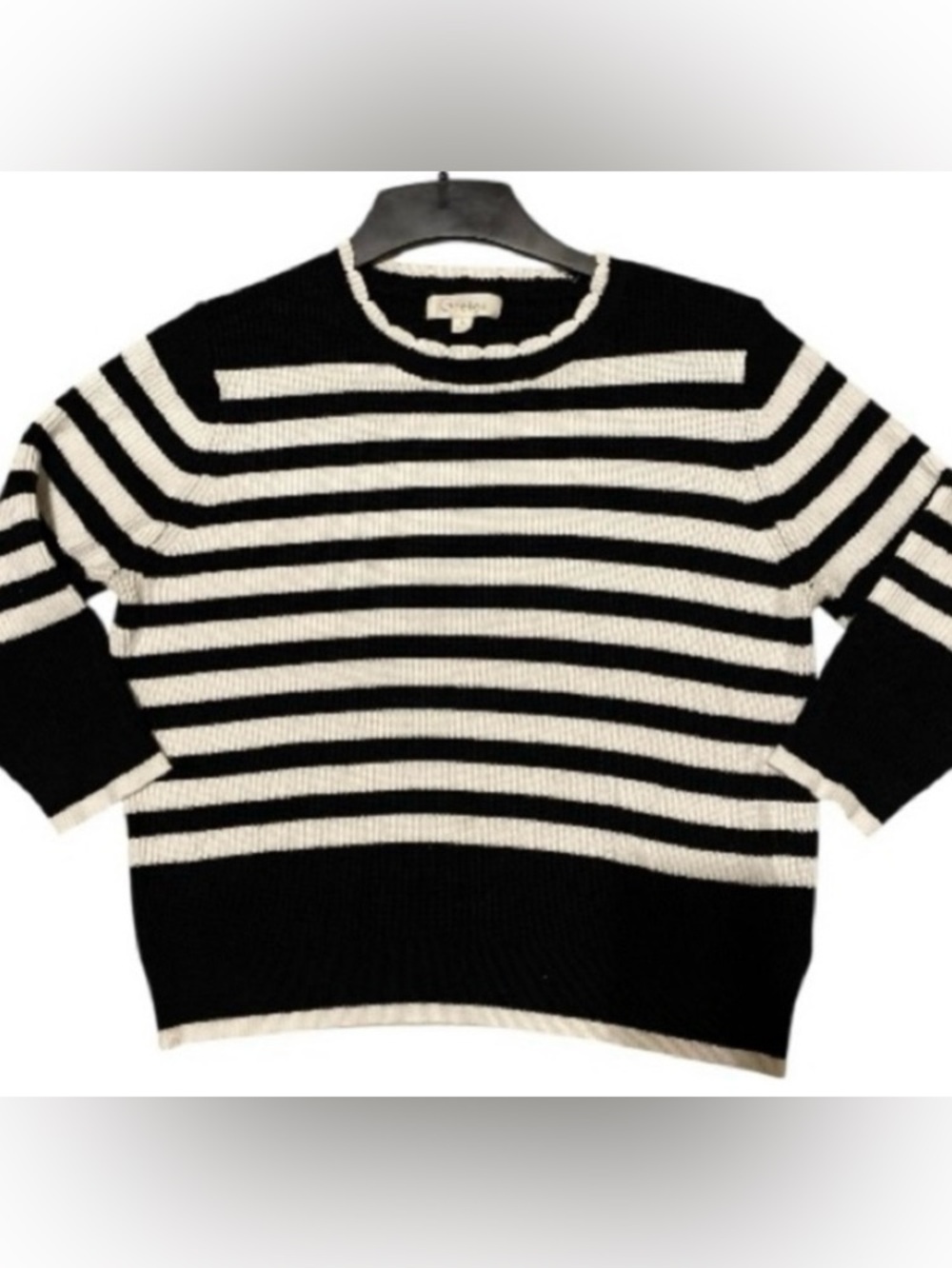 Striped Black and White Women’s Sweater - Classic Crewneck size Large